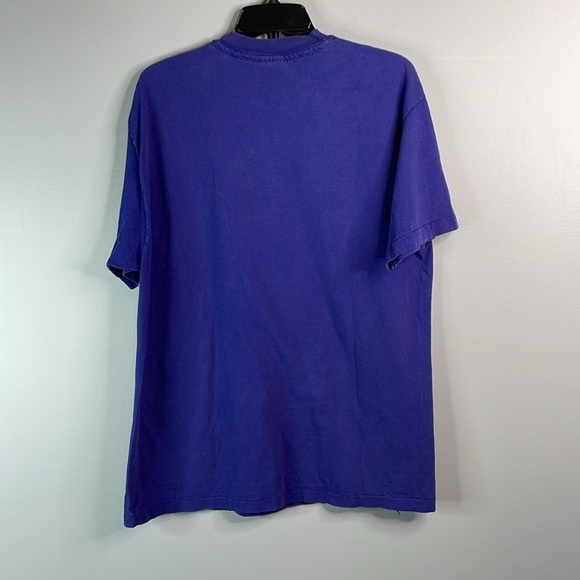 VINTAGE 90s Men’s Single Stitch Snow Leopard Graphic T-Shirt Indigo Blue Crew L - Picture 6 of 11